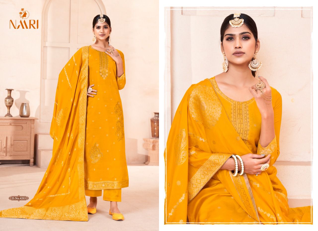 Nari Musk Muslin Jacquard Heavy Festive Wear Wholesale Designer Salwar Suits